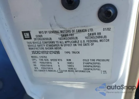 2002 Chevrolet Silverado 1500 Ls из США, поврежденный, VIN 2GCEC19T021274290